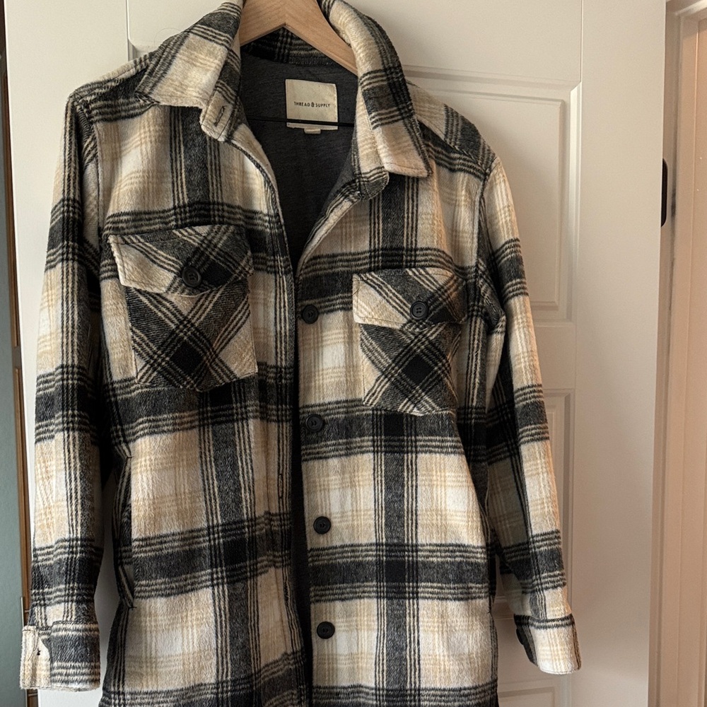 Thread and supply Shacket in Black, Cream & Tan Plaid